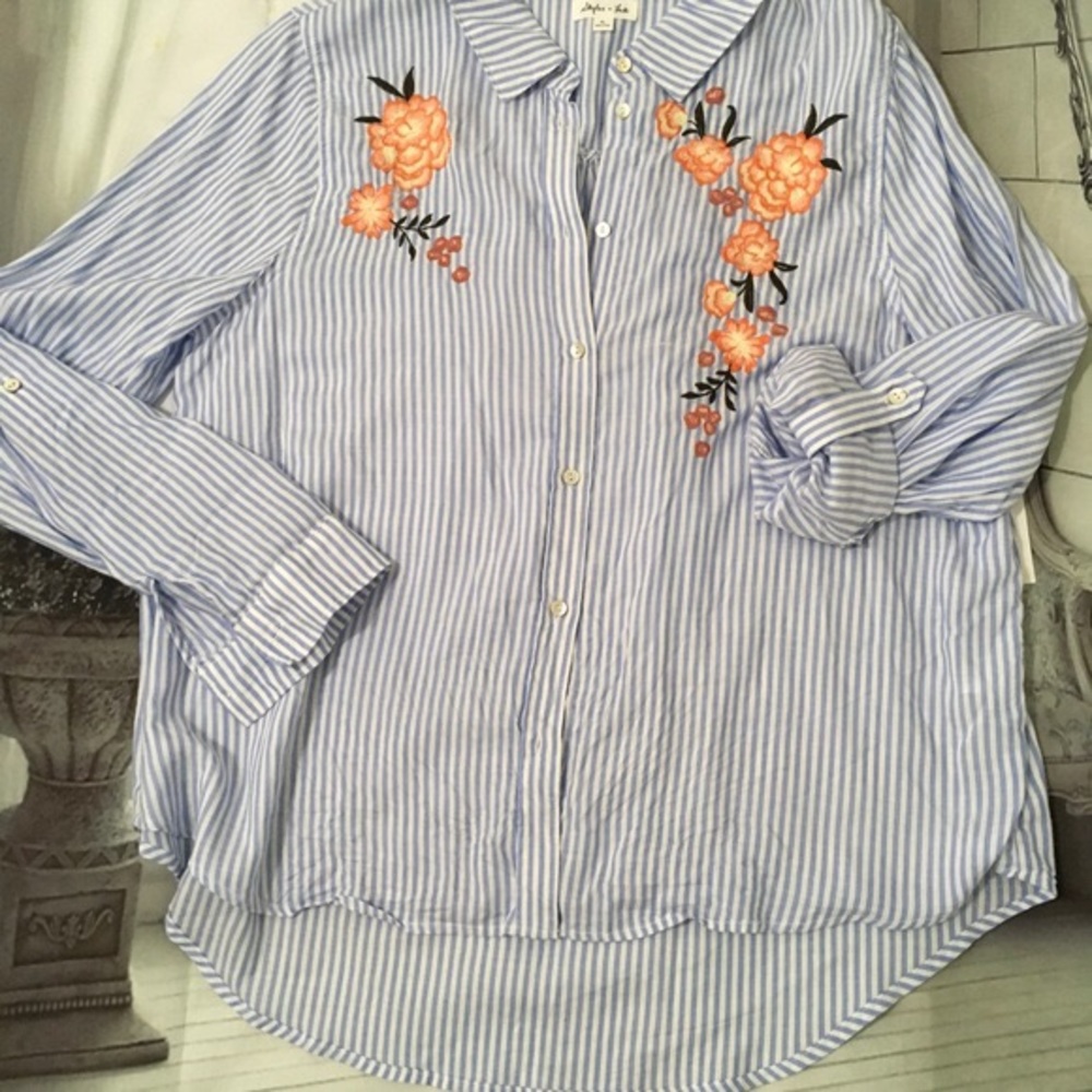 Pretty blue striped floral shirt